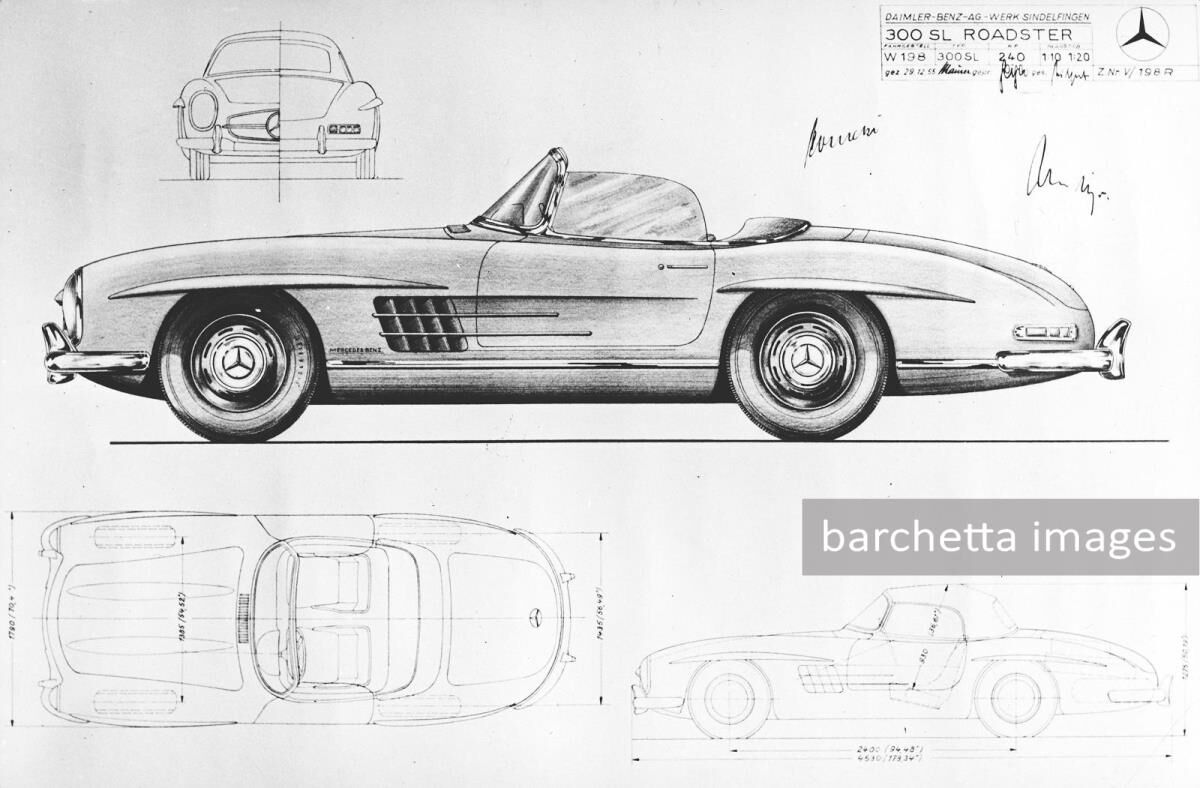 Mercedes-Benz 300 SL Roadster (W 198 II, 1957 to 1963). Drawing dated 29 December 1955
