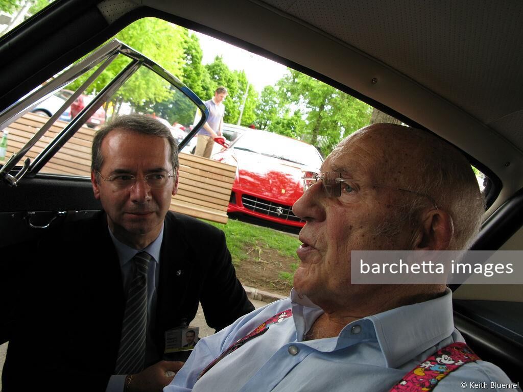 Sir Stirling Moss in the driver seat of Ferrari 250 GT SWB Berlinetta chassis # 2735 GT