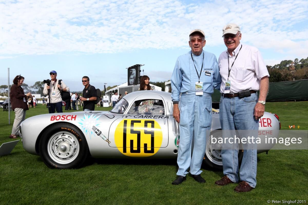 Eberhard Mahle and William Wuesthoff in front of 1953 Porsche 550 Prototype s/n 550-03
