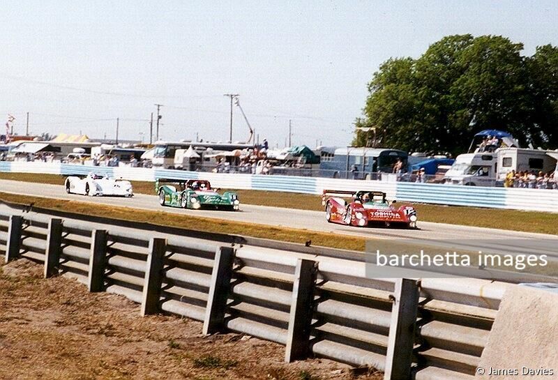 The Doyle-Risi Ferraris on the pace lap.  333 SP s/n 018 is ahead of s/n 017. They are followed by the BMW V12 LM of Price/Bscher.