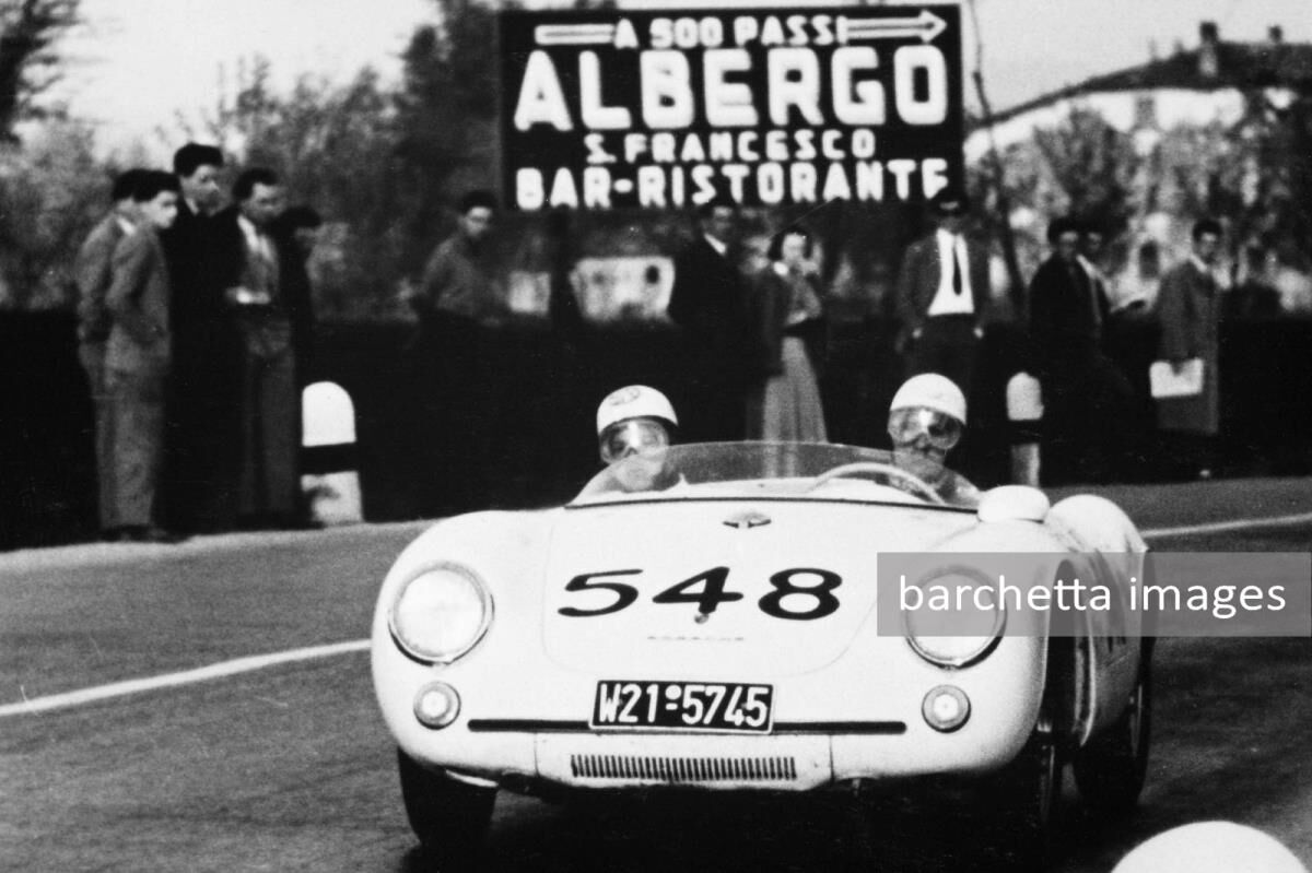 Porsche 550 Spyder at the Mille Miglia 1955 ... 548 Porsche 550 Spyder 550-?? Ernst Lautenschlager / Rudi Scholl 23rd OA 3rd S1.5