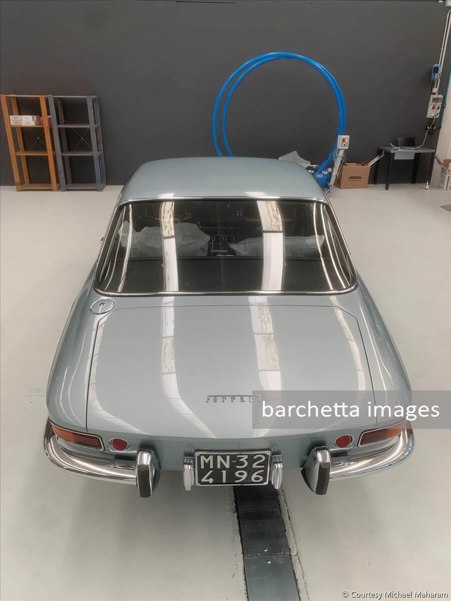 Under the oversight of Andrea Coriani 12421 is near completion by the team of Brandoli, Mauro Barbieri and Maieli and now goes to Bonini for mechanical completion. Paint is new Lechler Acrylic in original Celeste Gainsborough. Interior leather provided by Poltrana Frau, including dash and headliner, make for a beautiful interior. 

Sotto la supervisione di Andrea Coriani, il 12421 è in fase di completamento da parte del team di Brandoli, Mauro Barbieri e Maieli e ora passa a Bonini per il completamento meccanico. La vernice è la nuova Lechler Acrylic in Celeste Gainsborough originale. Gli interni in pelle sono stati forniti da Poltrana Frau, compresi cruscotto e headliner, che, anche se non strettamente corretti, rendono gli interni bellissimi.