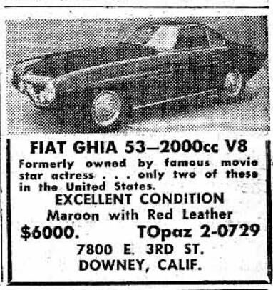 1953 Fiat 8V Ghia "Supersonic" s/n 106.000.039 - new to Lana Turner