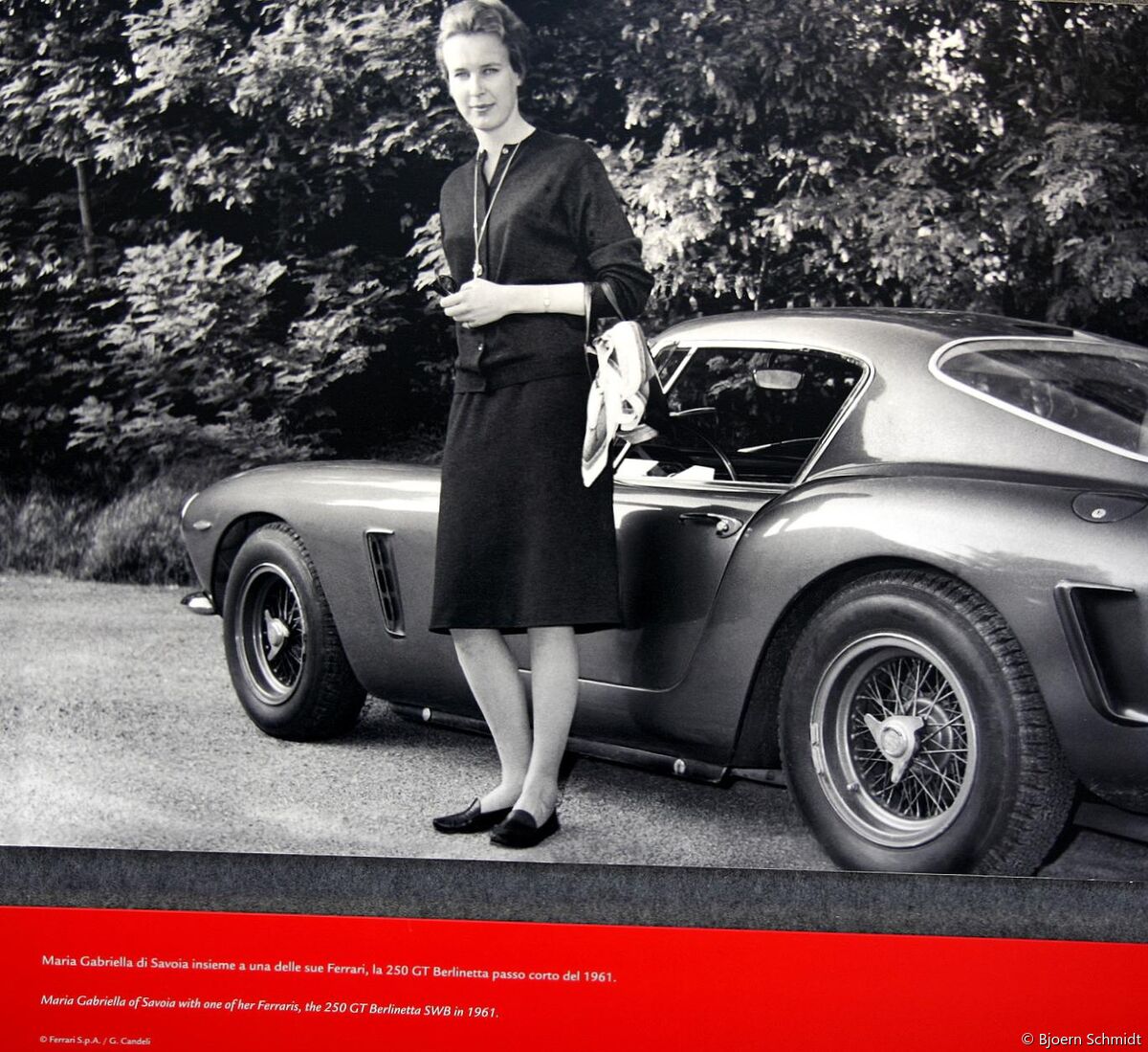 Maria Gabriella di Savoia with one of her Ferraris a 250 GT SWB Berlinetta in 1961