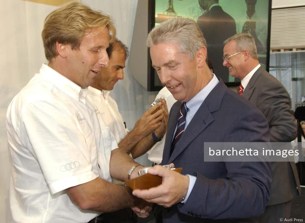 Winners' party at Audi in Ingolstadt: Frank Biela and Dr Werner Mischke (right)