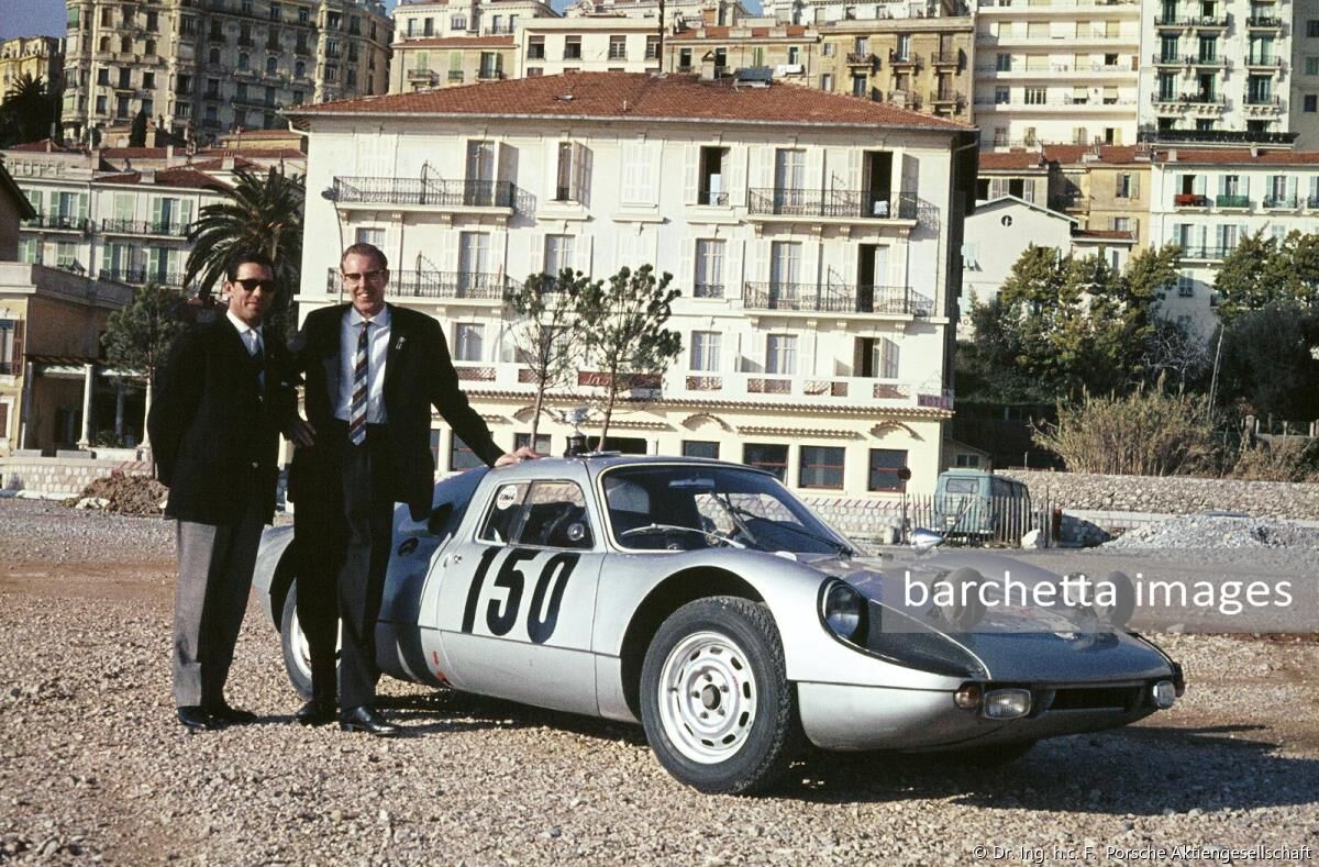 Porsche Type 904 at the 1965 Rally Monte Carlo , Peter Falk (right), Rolf Wütherich (left).