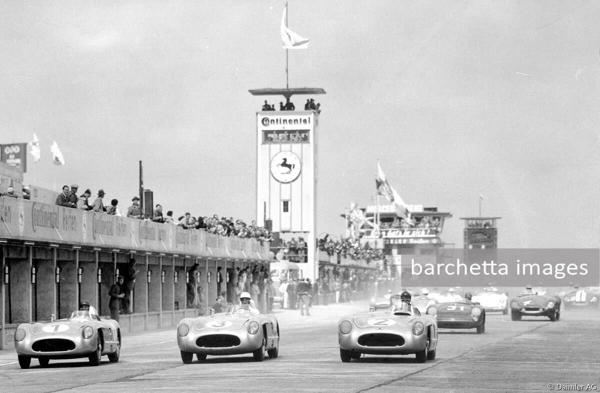 1st 1 Juan Manuel Fangio Mercedes-Benz 300 SLR s/n 0003/55
2nd 3 Stirling Moss Mercedes-Benz 300 SLR s/n 0001/54
3rd 6 Masten Gregory Ferrari 750 Monza s/n 0554M
4th 2 Karl Kling Mercedes-Benz 300 SLR s/n 0004/55
5th 4 Giuseppe Farina Ferrari 118 LM s/n 0484LM