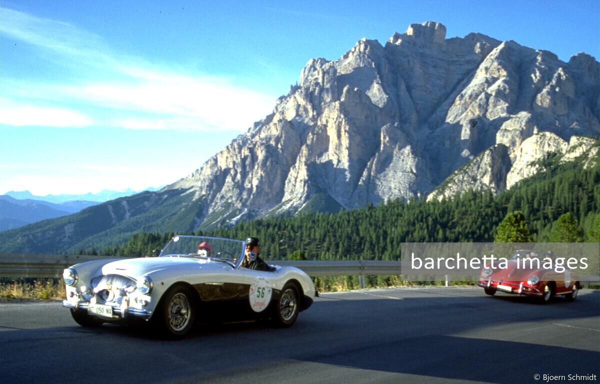 Austin Healey followed by Porsche