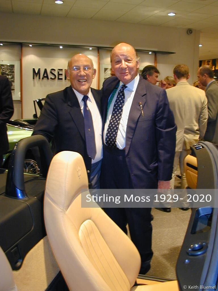 Sir Stirling Moss with Alexander Fyshe Maserati Club President over Spyder 