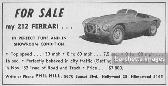 1952 advertised for $7,800 by Phil Hill